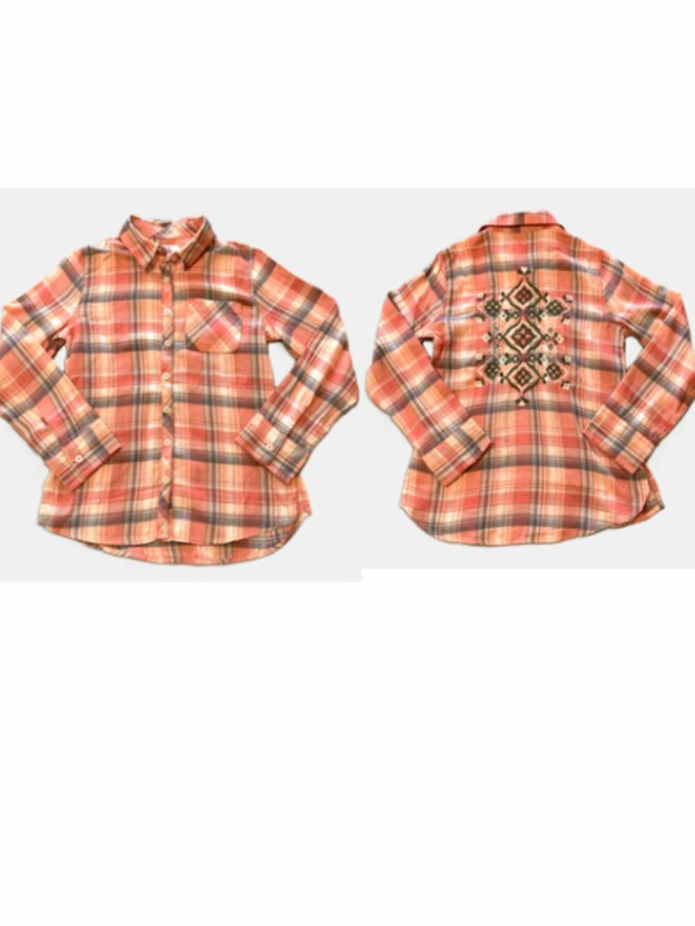 Justice Girls Long Sleeves Plaid Shirt Button Down Embroidered Size 8